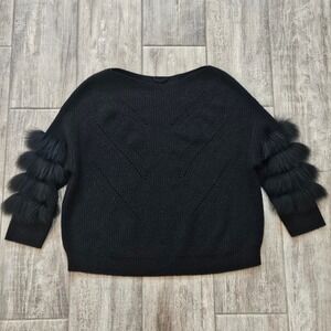 Max &‎ Moi Sweater Womens M Black Merino Cashmere Saga Fox Fur Sleeve Paris Glam